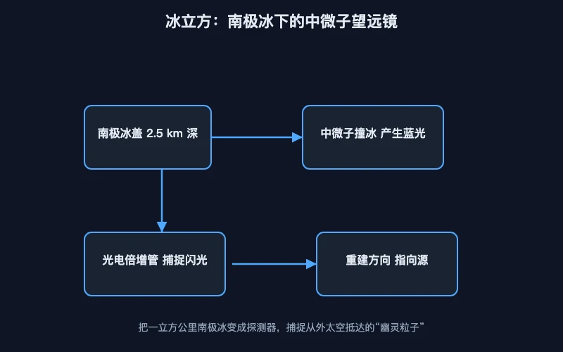 图1：南极冰下的中微子望远镜结构