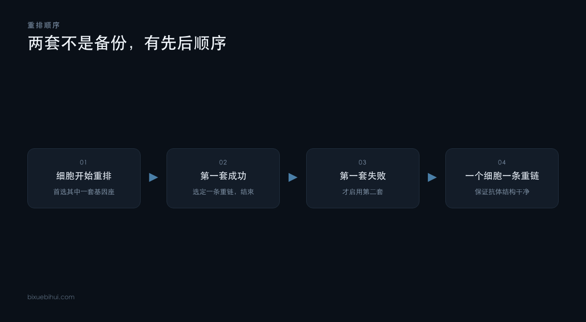两套基因座存在重排的先后顺序，不是互为备份