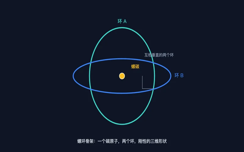 图1：螺环骨架的三维结构——一个螺碳，两个近似垂直的环